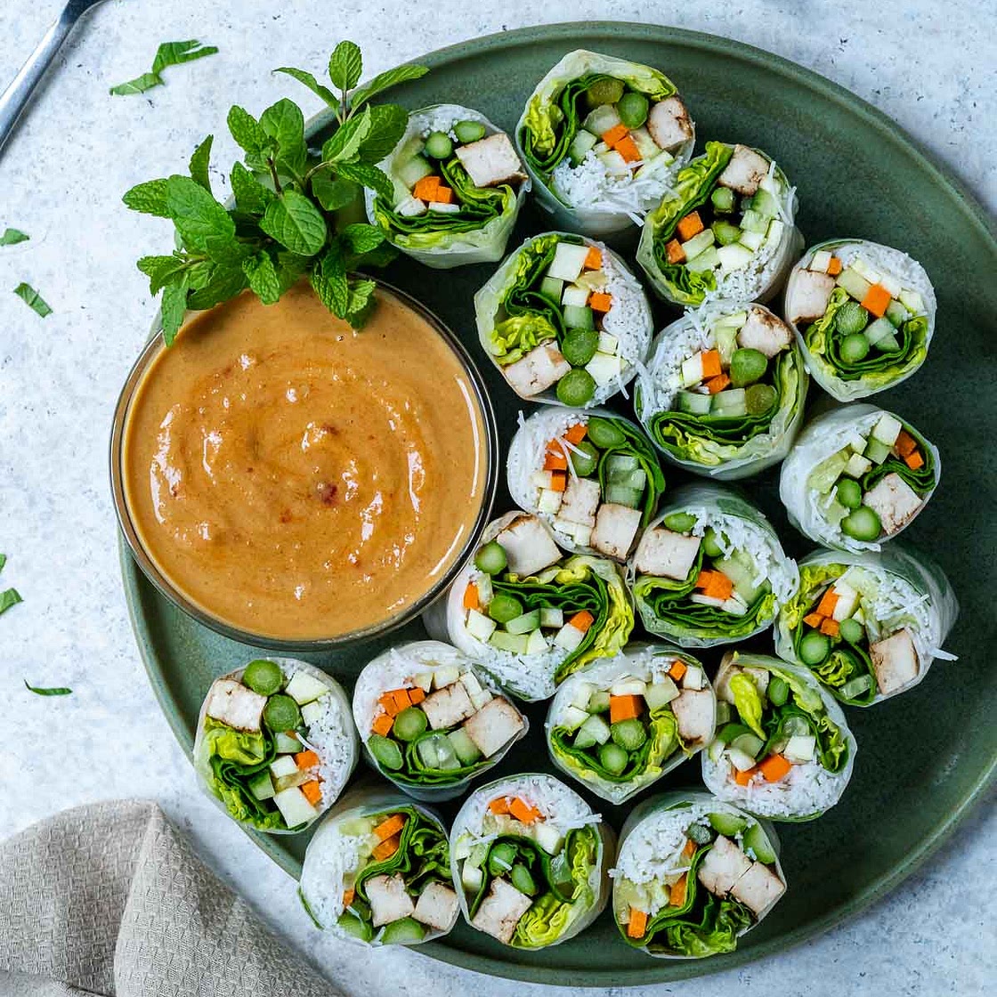 Green Summer Rolls with Homemade Peanut Sauce