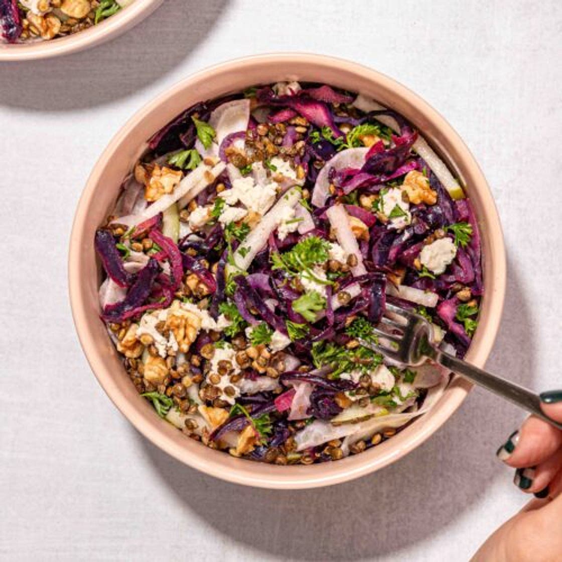 Roasted Red Cabbage Salad with Crispy Lentils