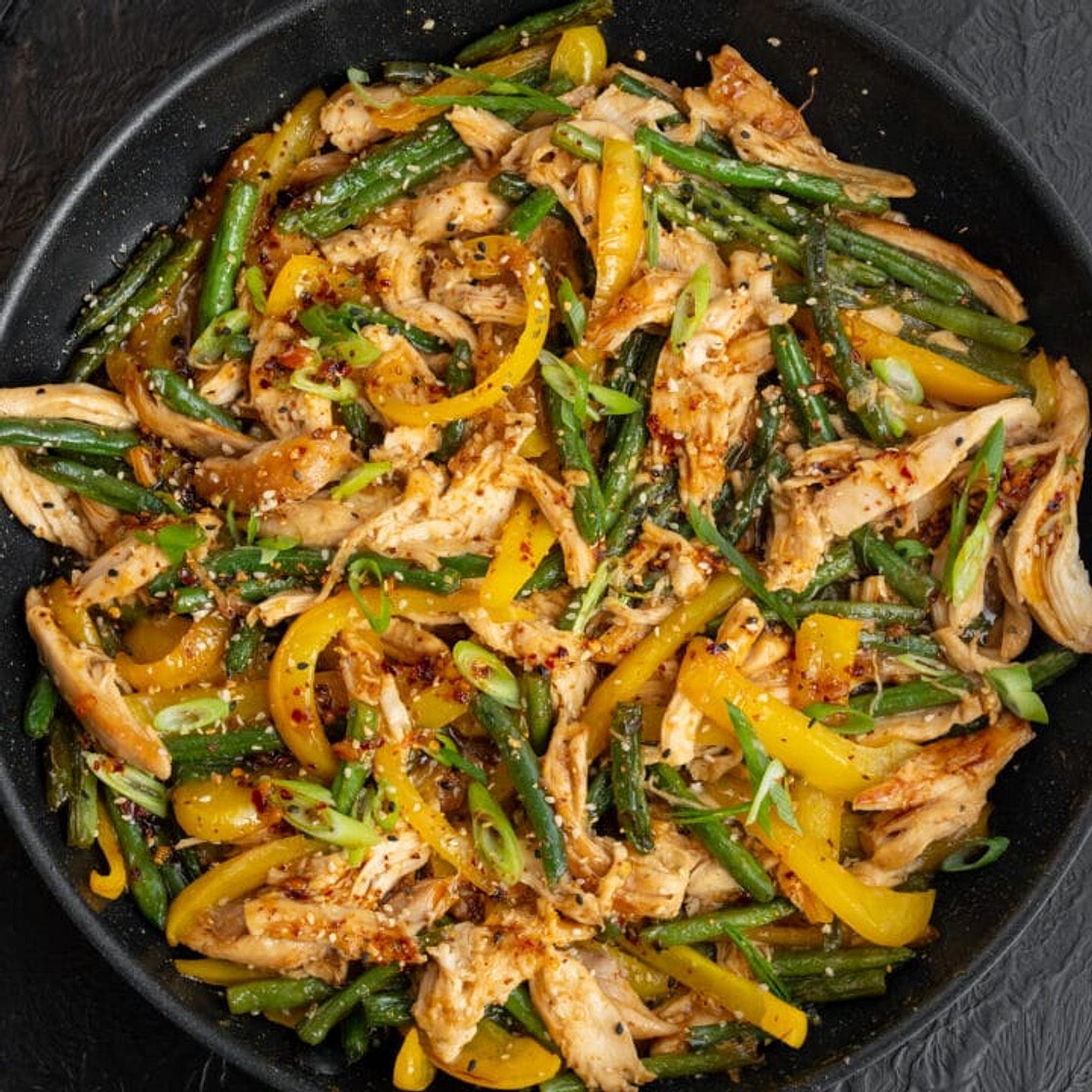 Hot Honey Sesame Rotisserie Chicken Stir Fry
