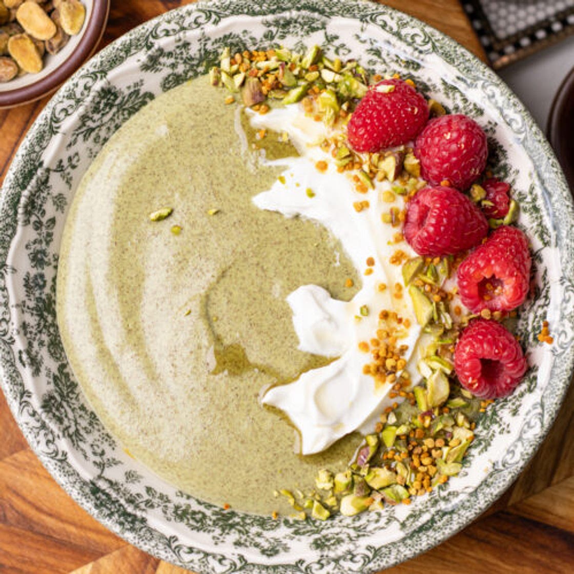 Blended Pistachio Chia Pudding (high protein)