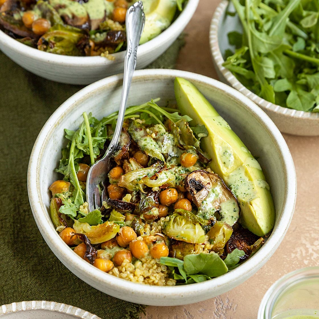 Veggie Quinoa Bowl with Cilantro Tahini Sauce