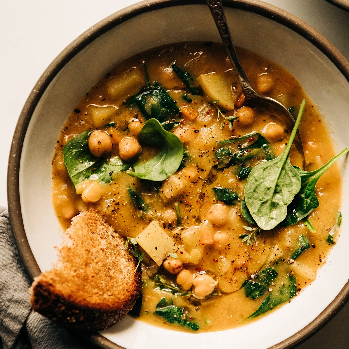 Lemony Chickpea Soup with Spinach & Potatoes