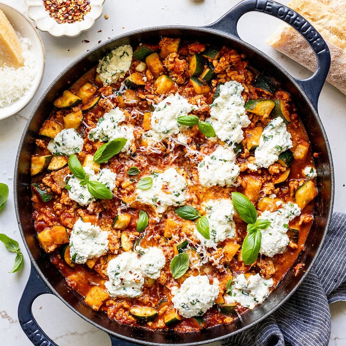 Zucchini & Ground Turkey Skillet with Ricotta