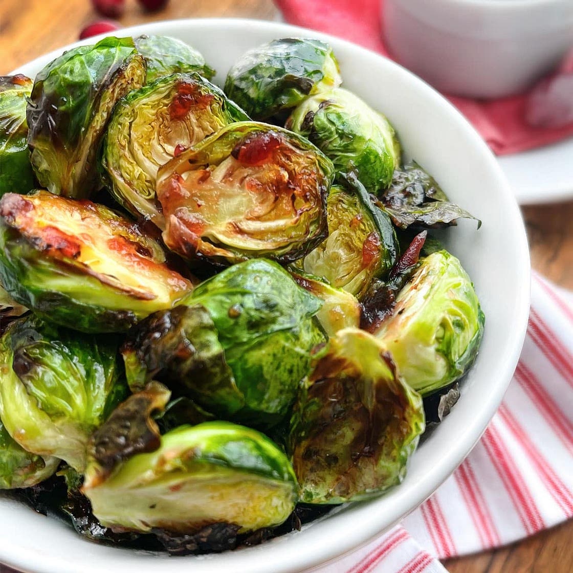 Crispy Air Fryer Brussels Sprouts with Cranberry Glaze