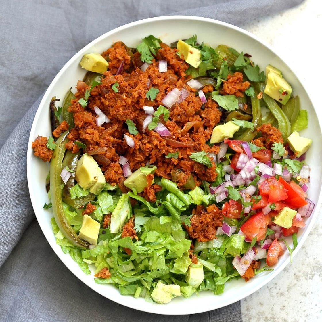 Vegan Taco Salad Bowl with Carrot Walnut Taco "Meat"