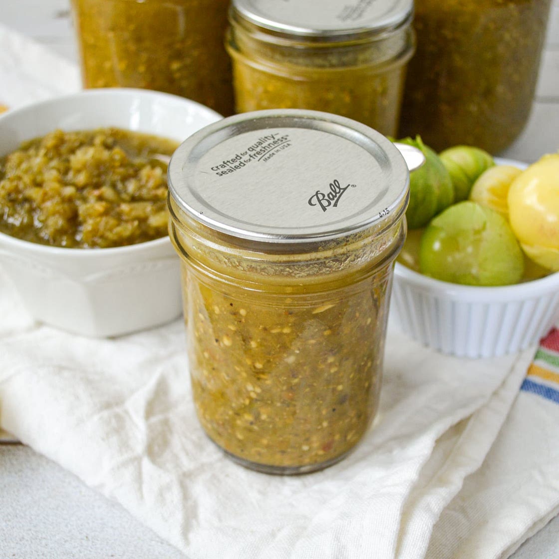 Roasted Salsa Verde Recipe with Tomatillos or Green Tomatoes To Can or Freeze