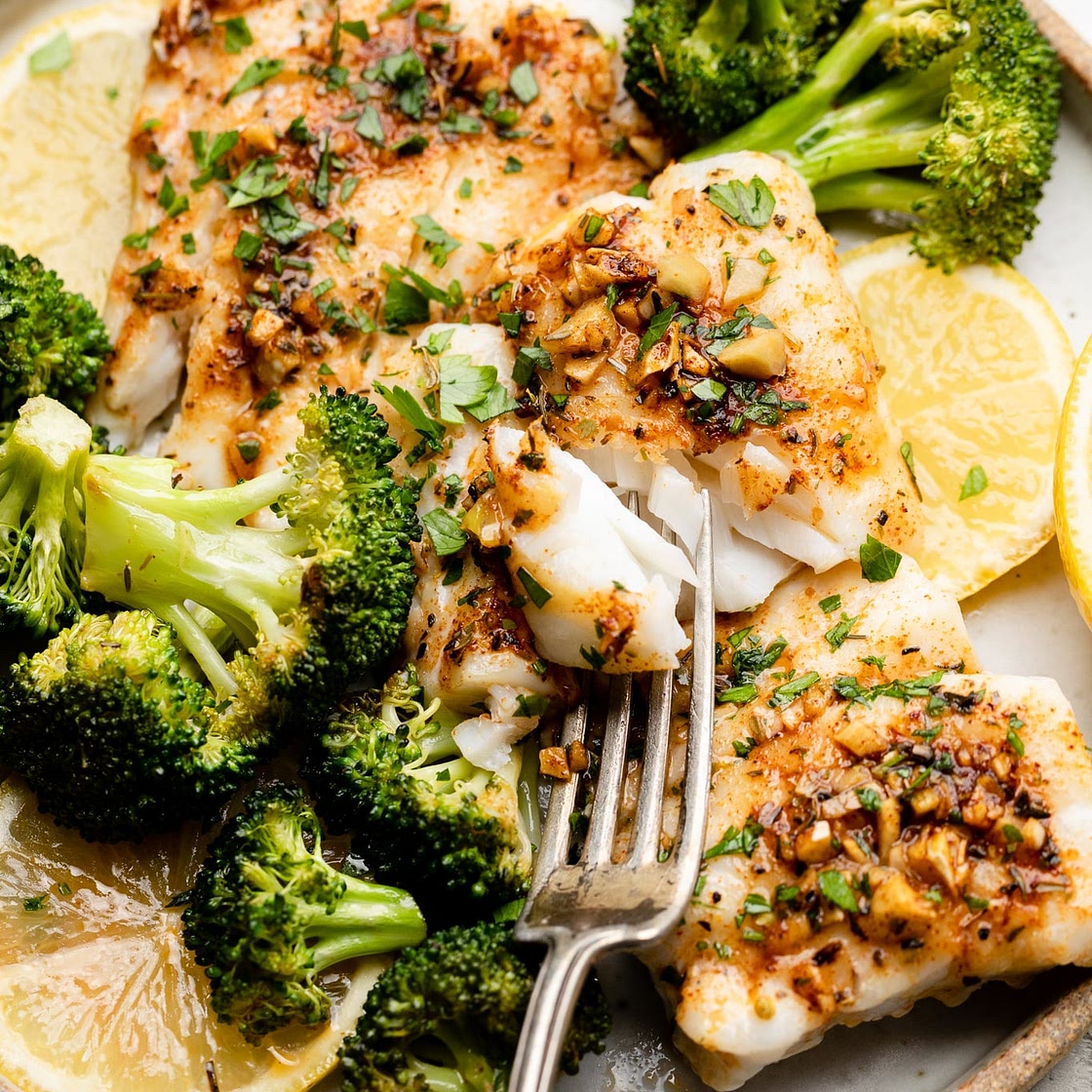 Sheet Pan Cajun Butter Cod with Broccoli