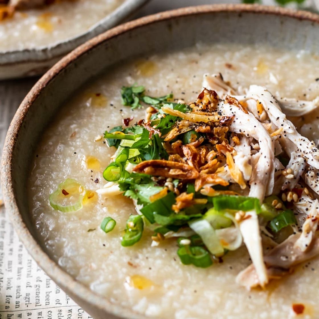 Chicken Congee (with homemade chicken broth)
