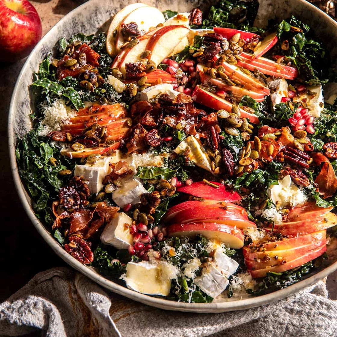 Harvest Brie and Cheddar Apple Kale Salad