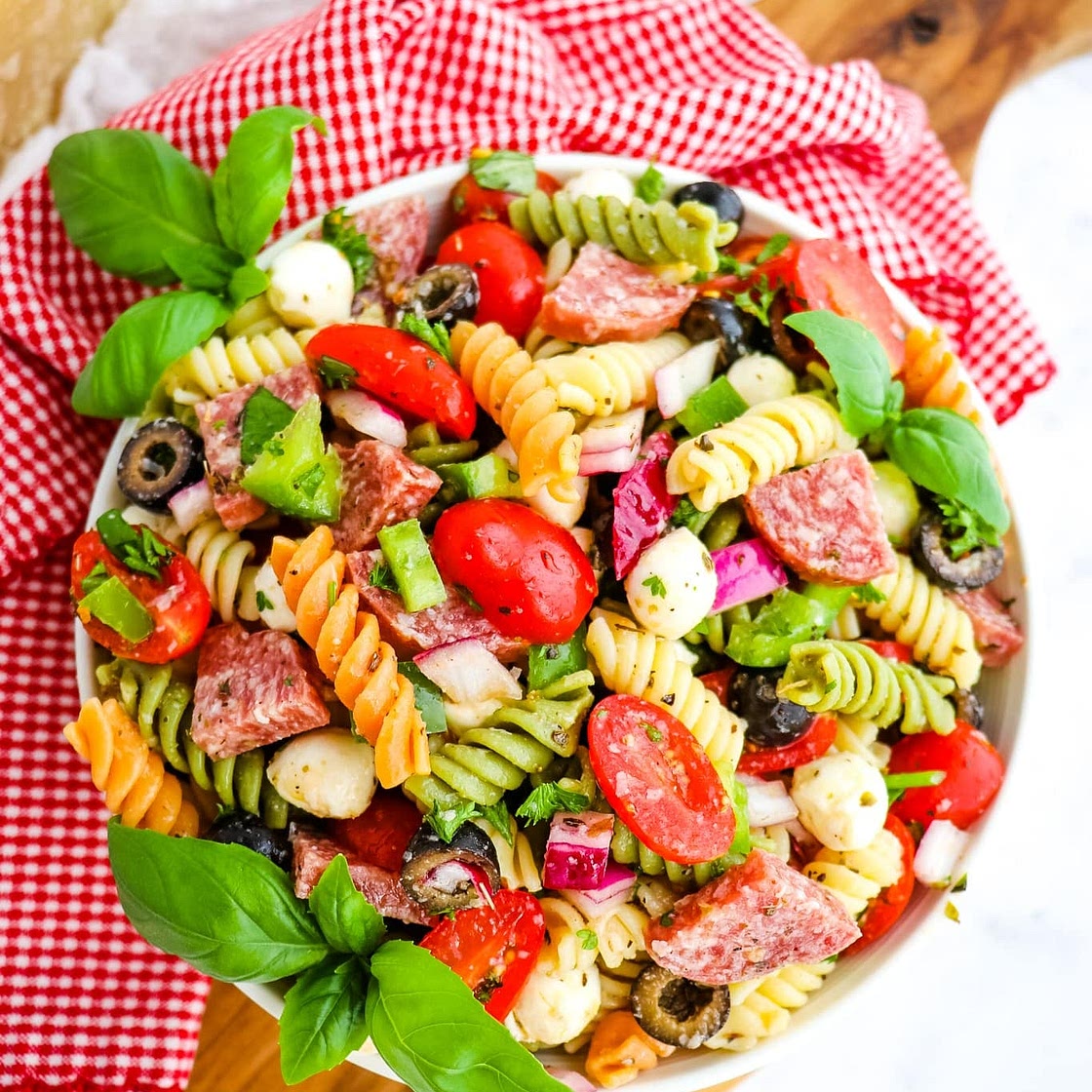 Tri Color Rotini Pasta Salad with Italian Dressing