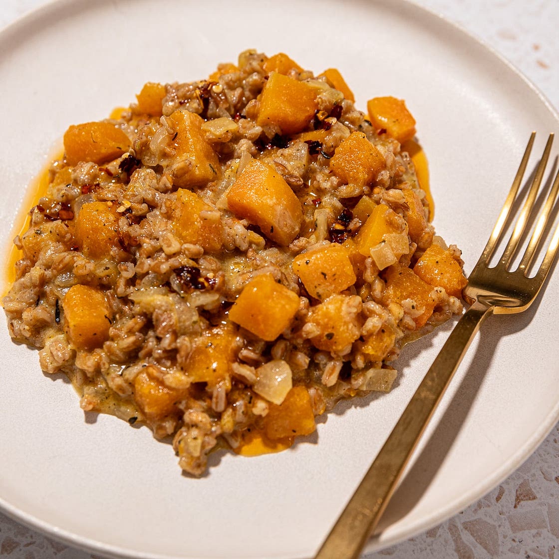 Vegan Farro Risotto with Butternut Squash