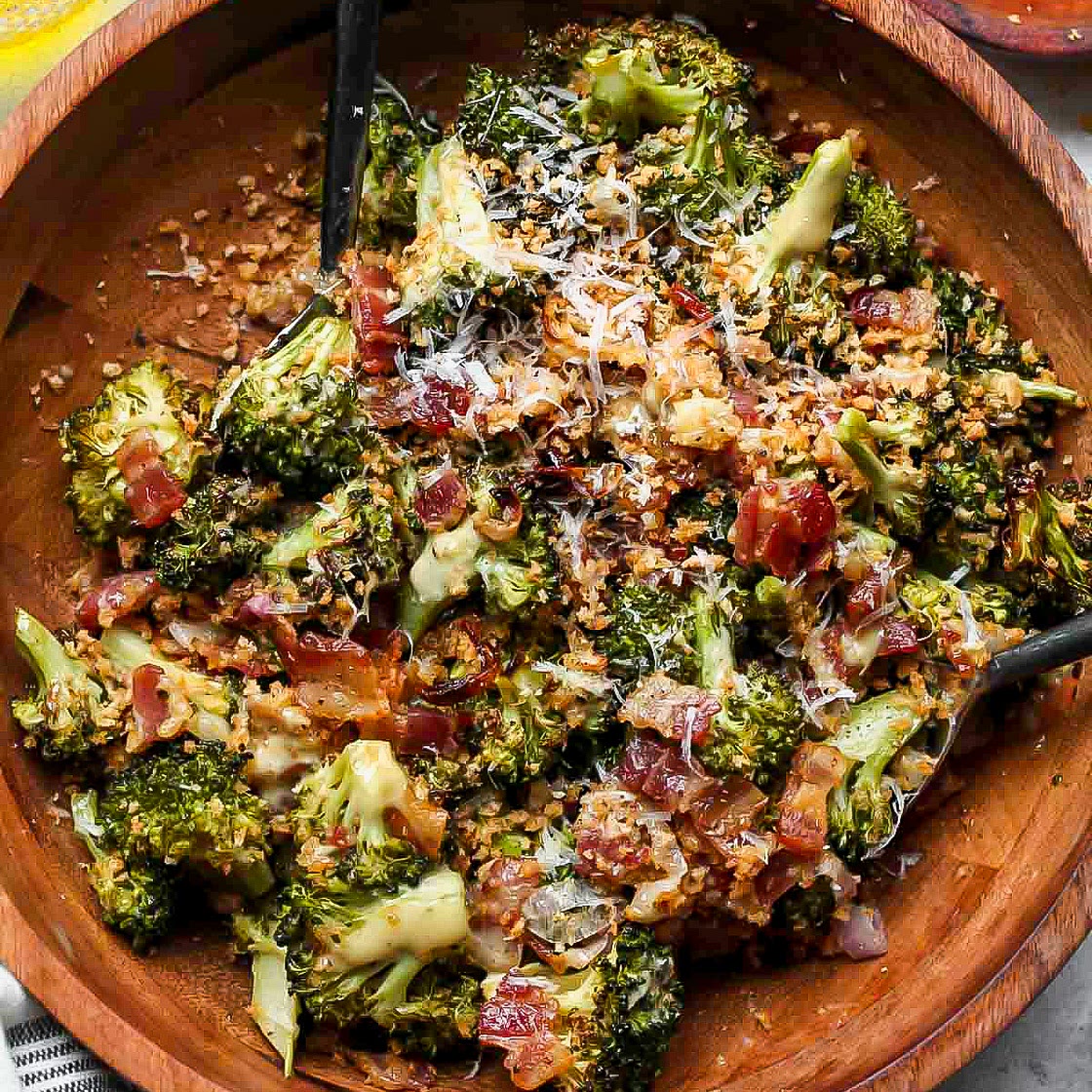 Roasted Broccoli Salad with Miso-Caesar Dressing