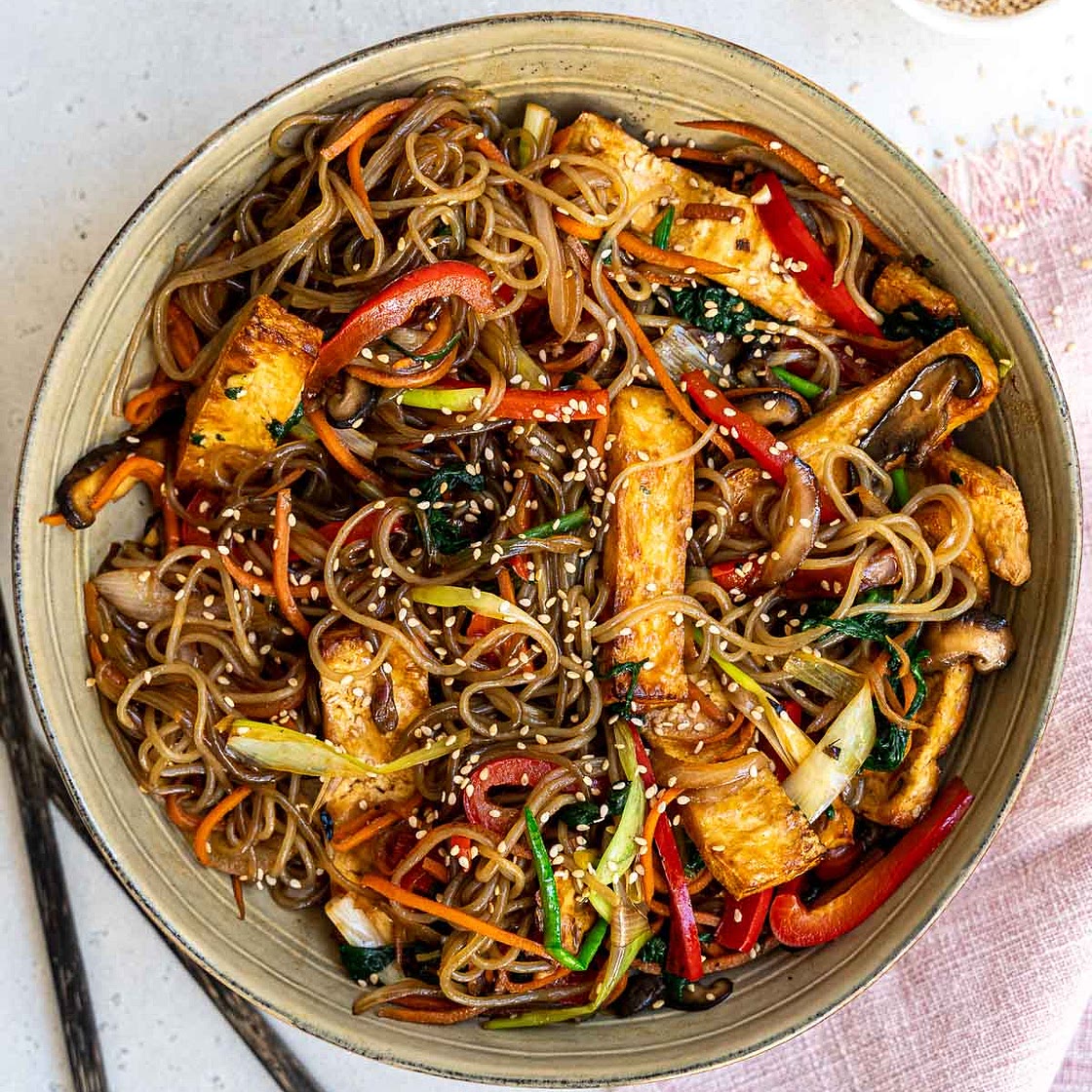 Vegan Japchae (Korean Glass Noodles)