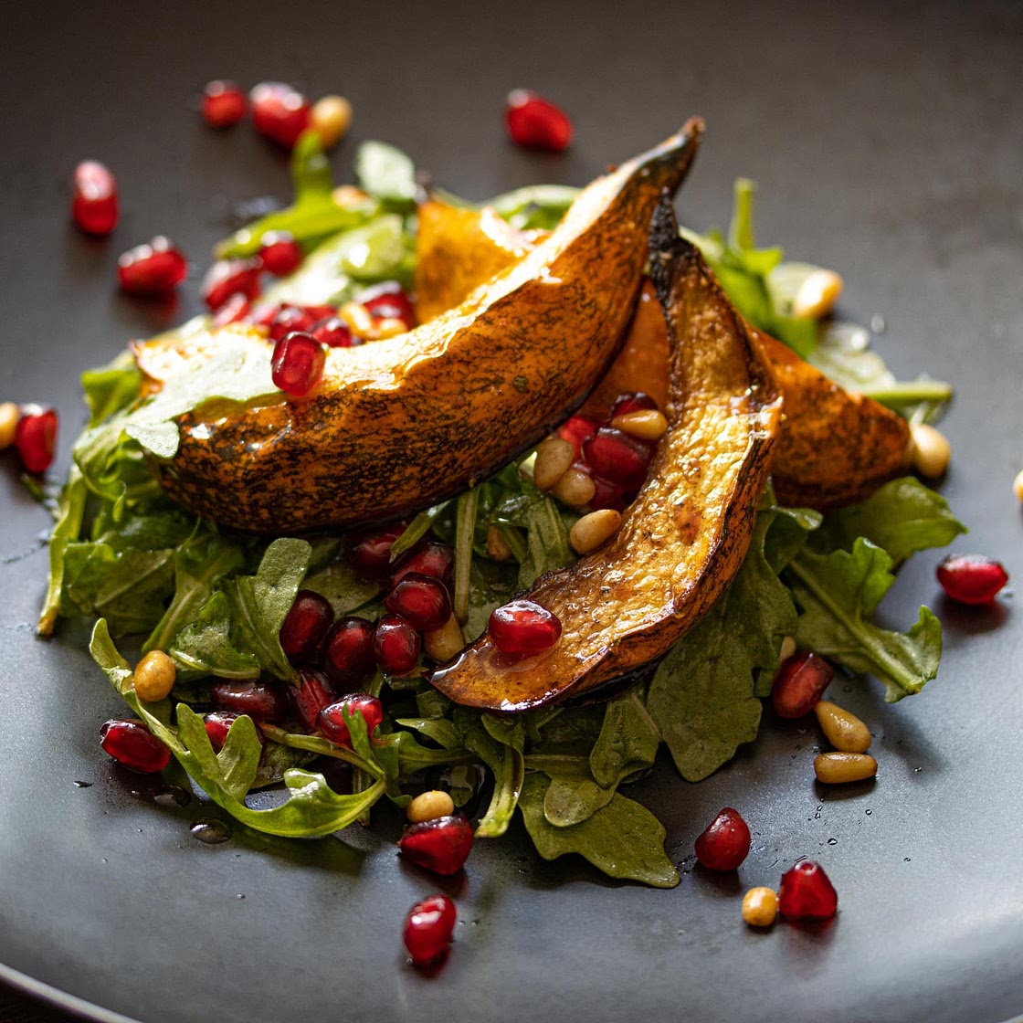 Pomegranate, Acorn Squash, Arugula Salad