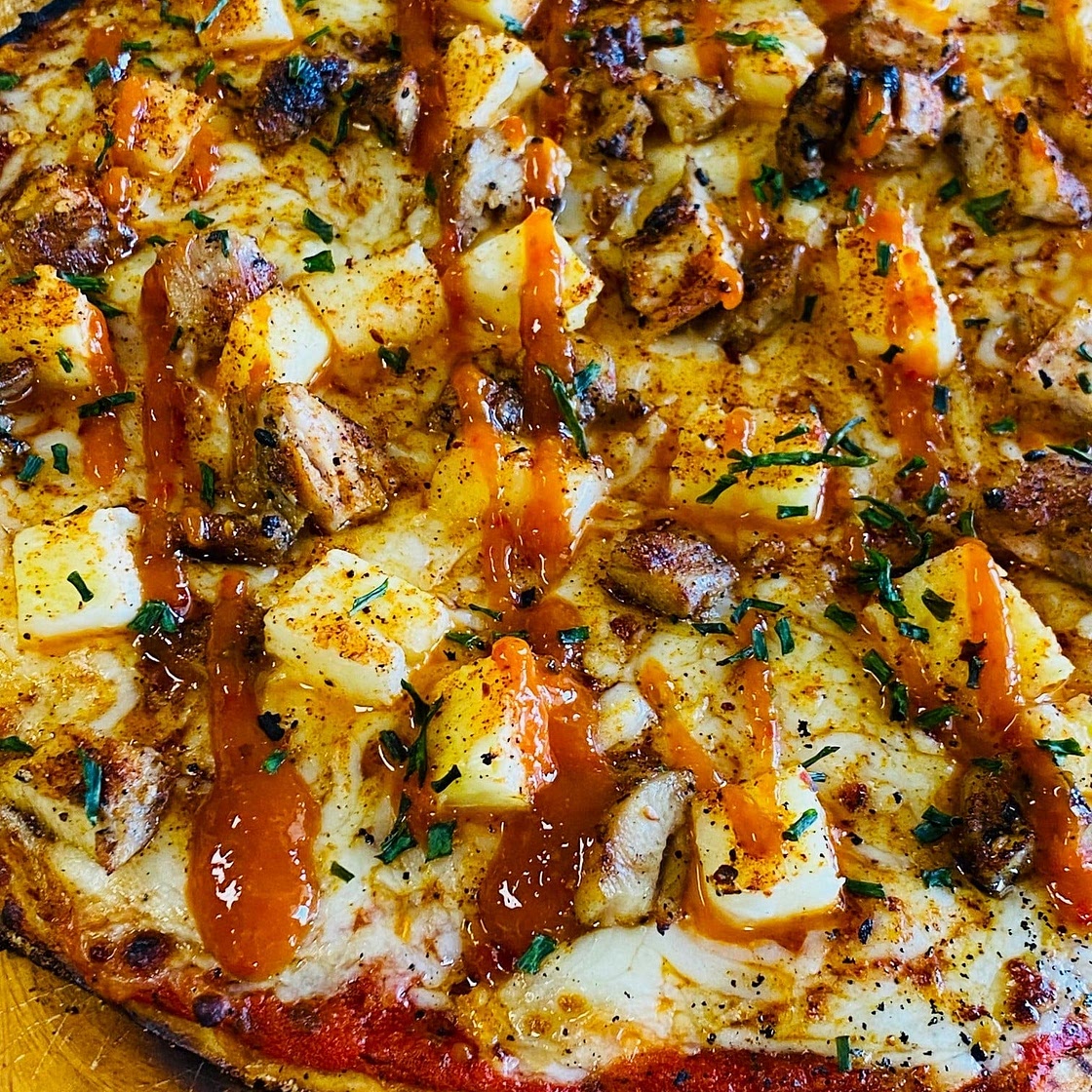 Pineapple Sriracha Chicken Outdoor Pizza
