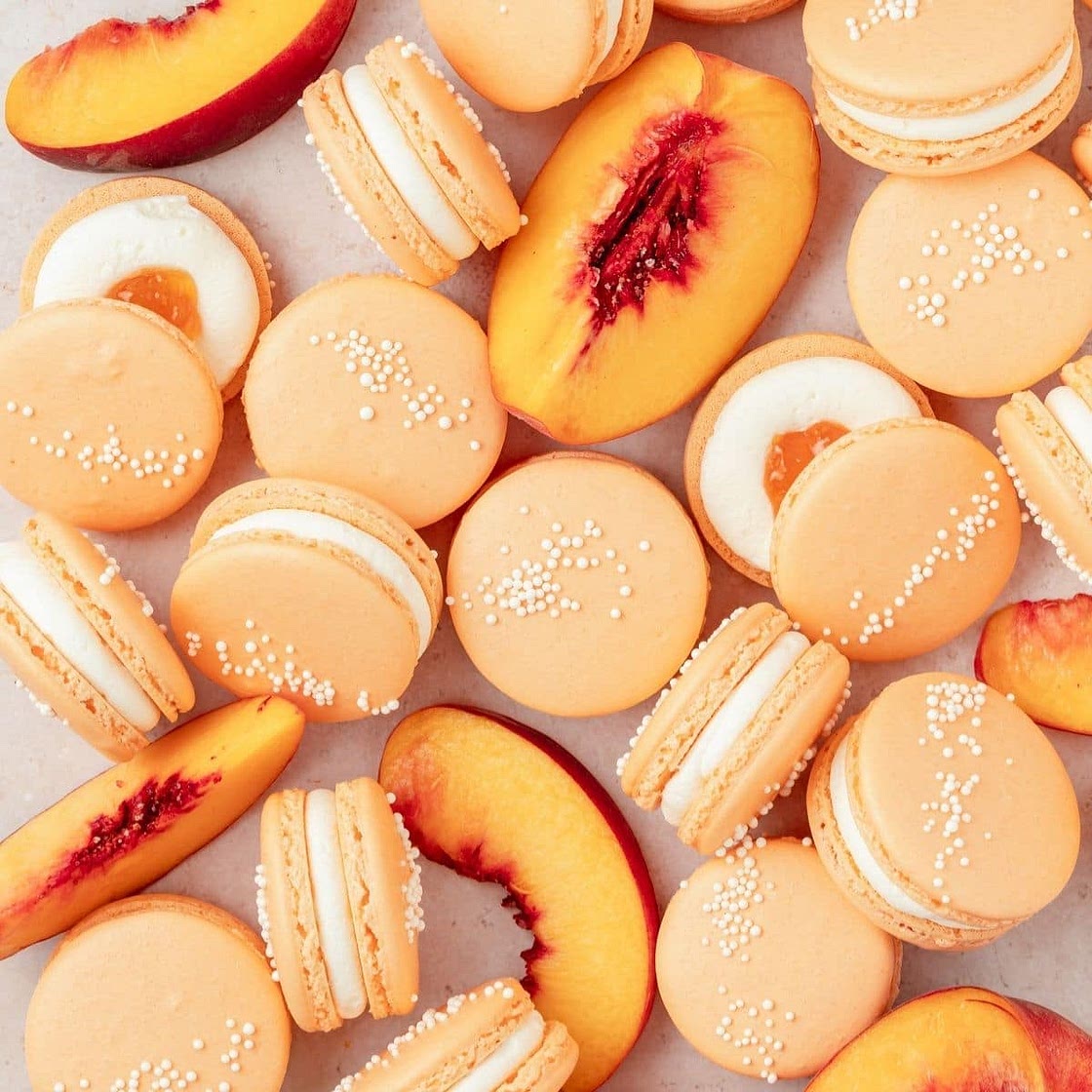 Peach Macarons with Fresh Peaches and Cream