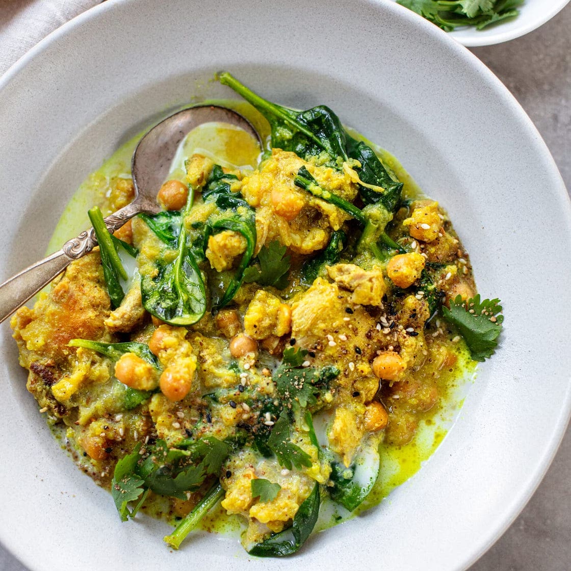 Coconut Curry Chicken with Chickpeas and Cauliflower {Slow Cooker or Instant Pot}