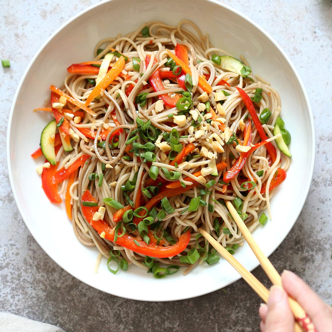 Cold Soba Noodle Salad Recipe with Sesame Lime Ginger Dressing