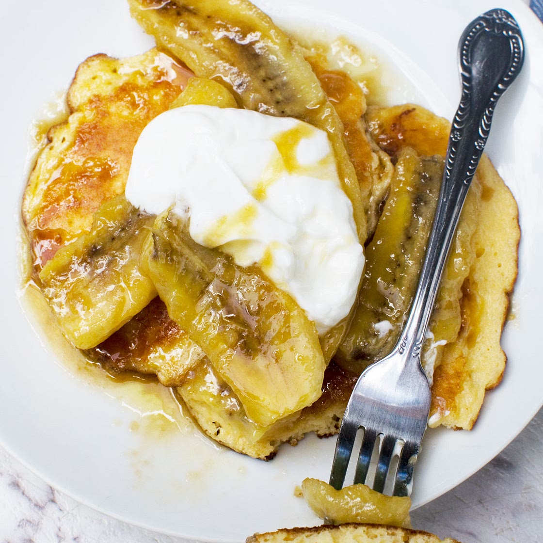 Fluffy Caramelized Banana Pancakes
