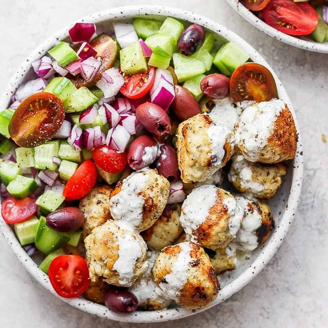 Greek Chicken Meatballs + Homemade Tzatziki