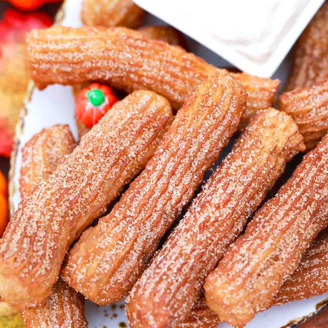 Pumpkin Churros with Maple Cream Cheese Sauce