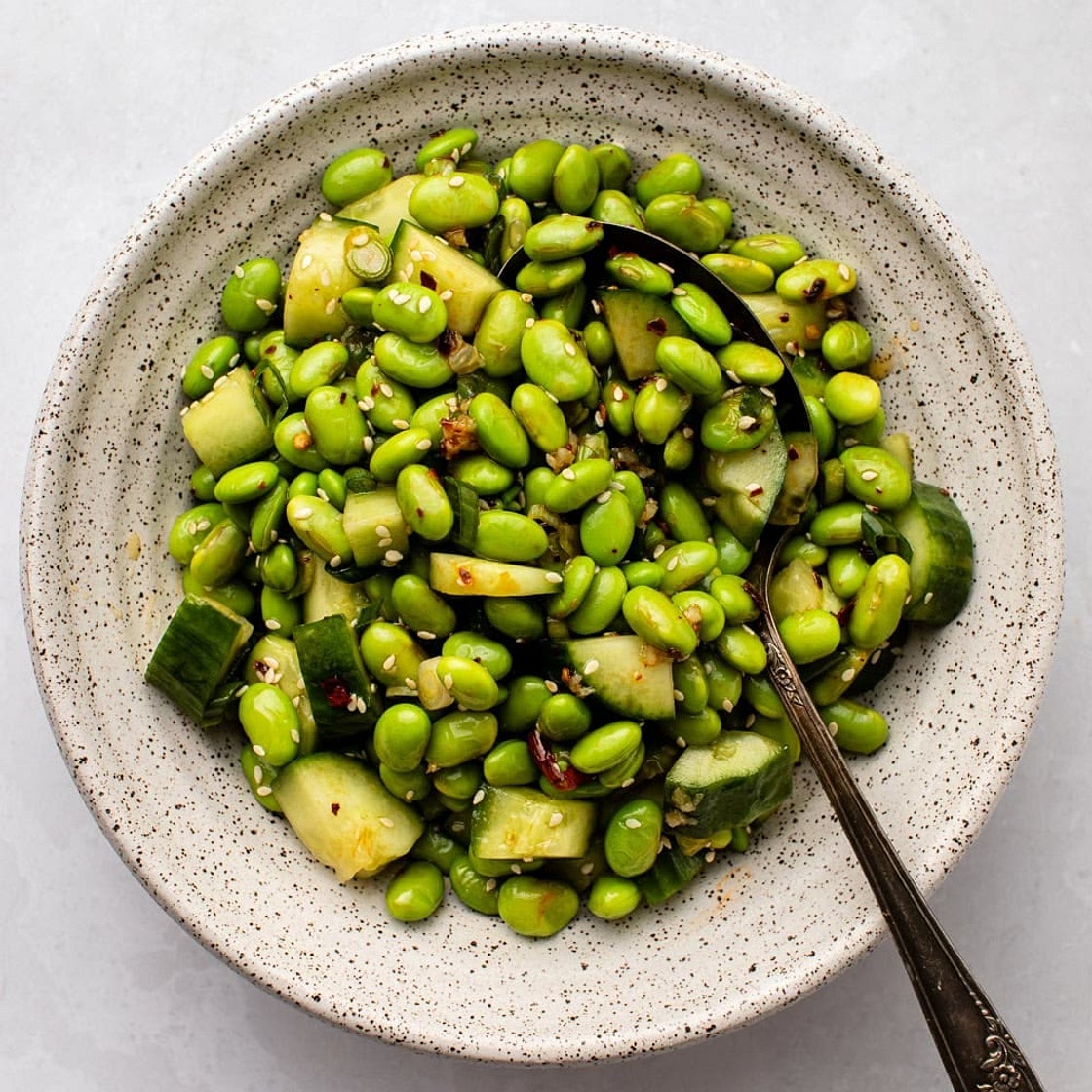 Edamame Salad with Smashed Cucumbers