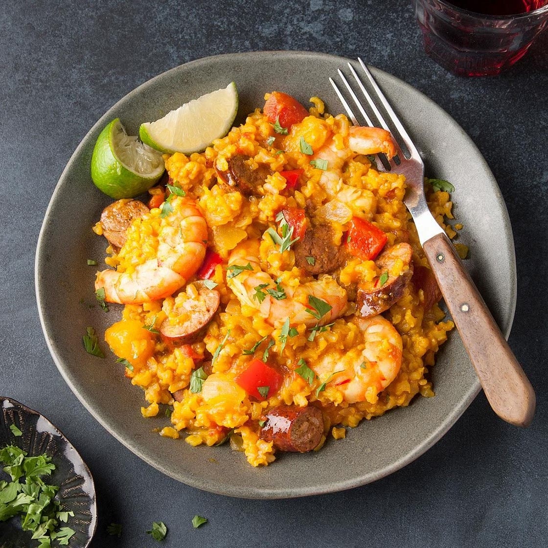 Grilled Chorizo and Shrimp Paella
