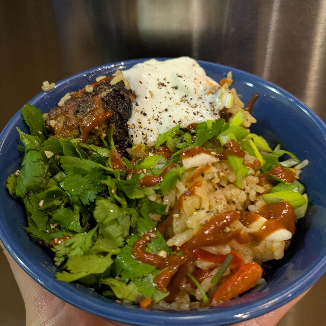Firecracker Chicken Meatballs with Cilantro Coconut Pineapple Rice