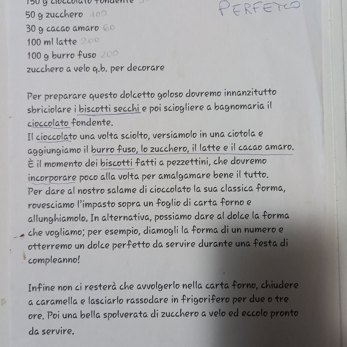 Salame al cioccolato senza uova di benedetta rossi