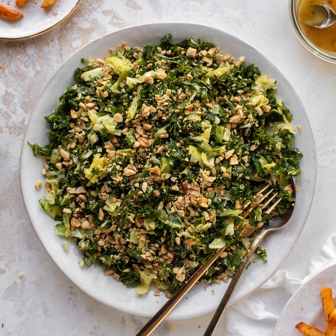 Crunchy Emerald Kale Salad with Peanut Vinaigrette