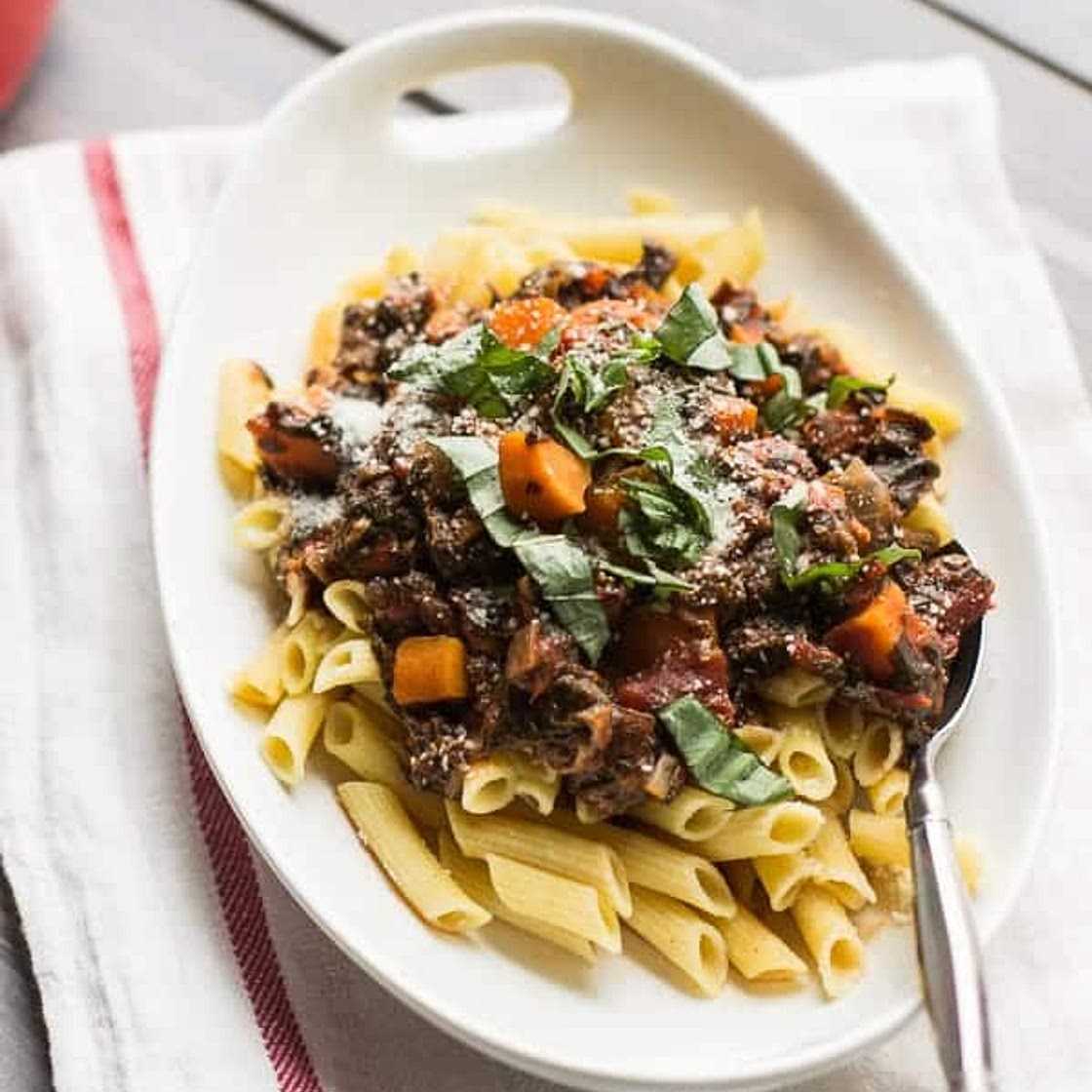 Mushroom Bolognese with Sweet Potato