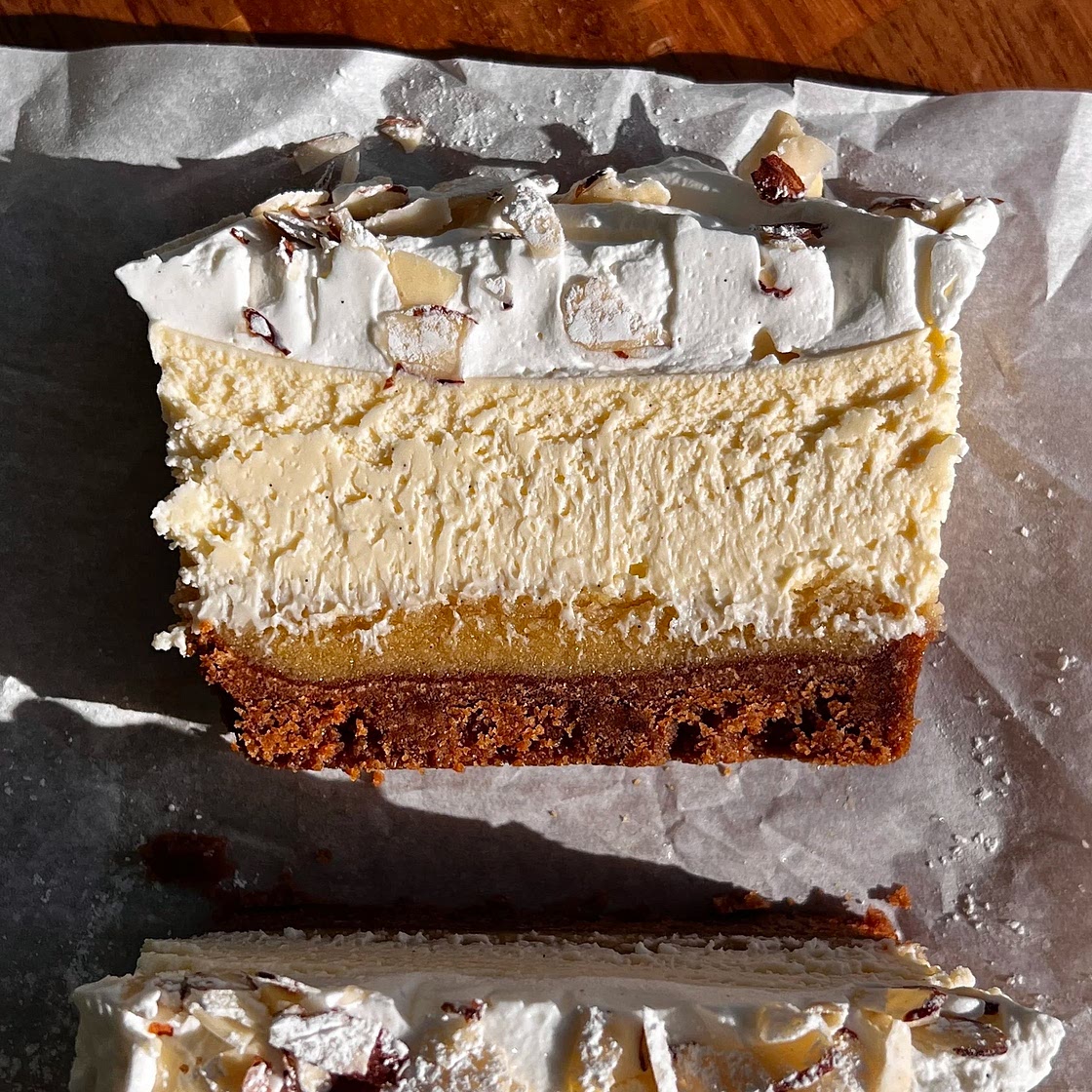 Almond Frangipane Cheesecake Bars (Biscoff Crust Almond Croissant Cheesecake) — Well Made by Kiley