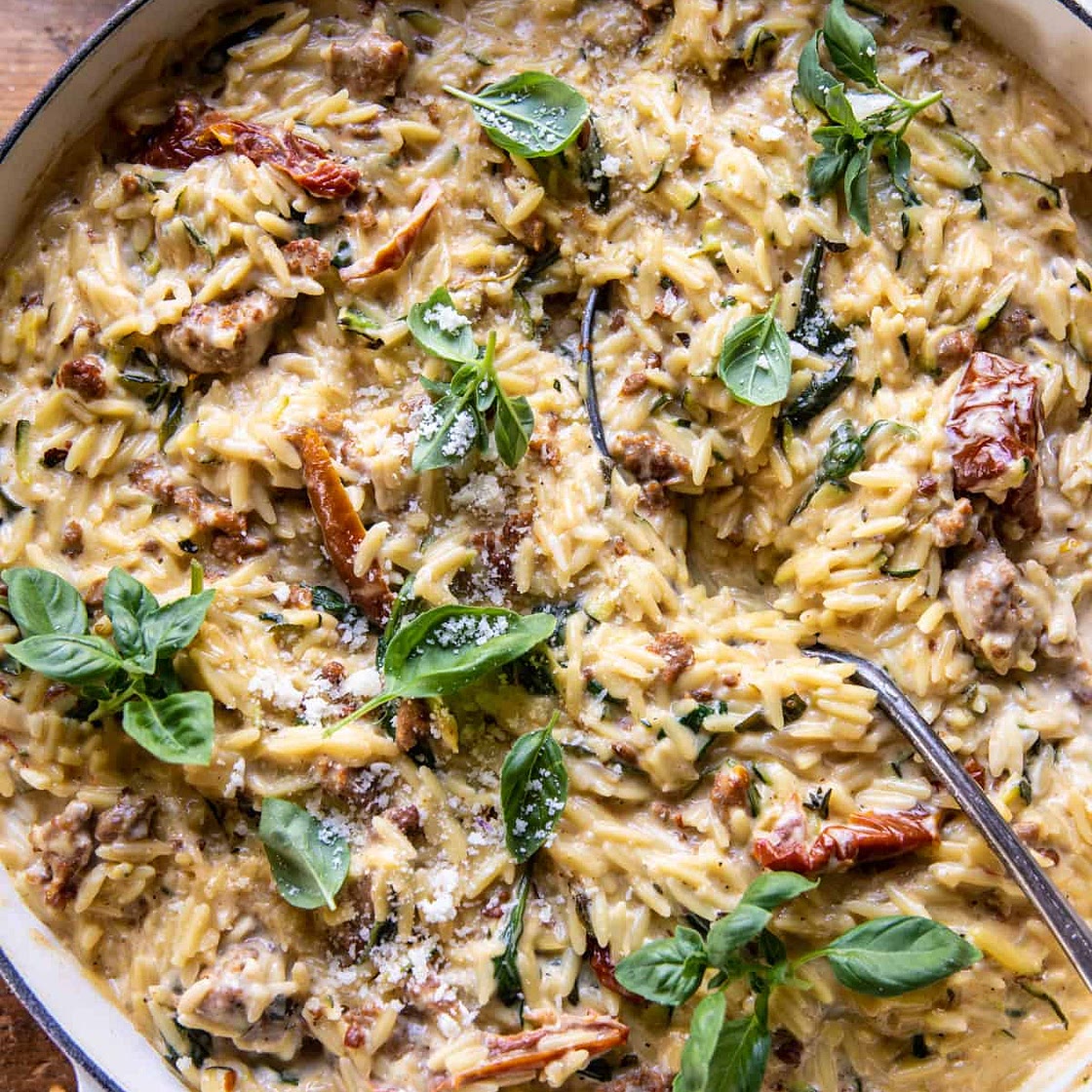 One Pot Creamy Sun-Dried Tomato Orzo