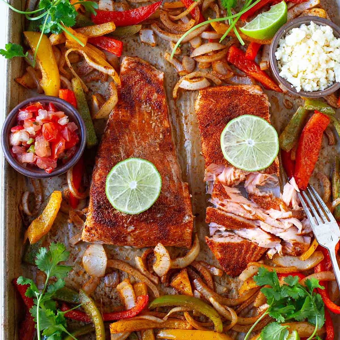 30-Minute Sheet Pan Salmon Fajitas