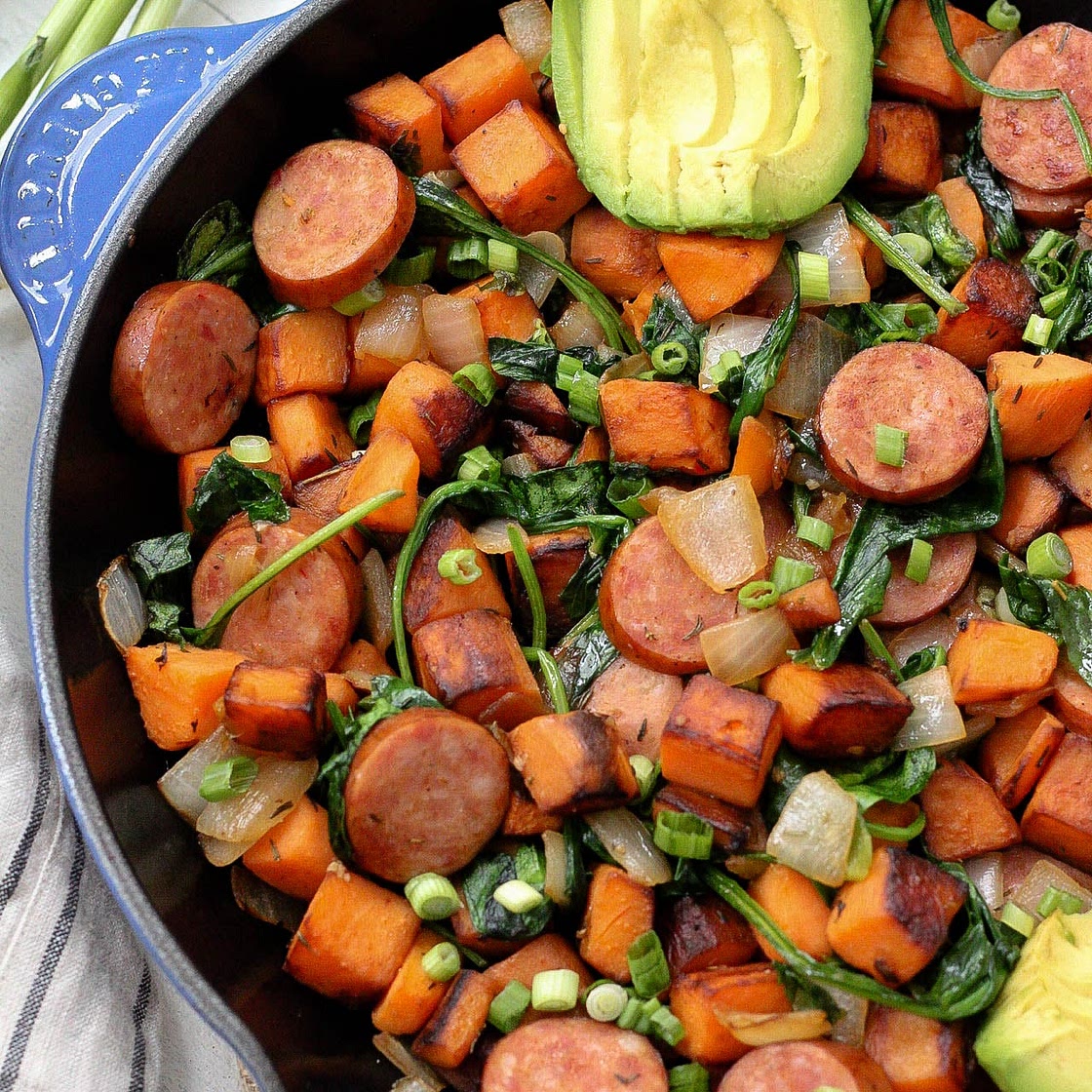 Sausage and Sweet Potato Paleo Egg-Free Breakfast Skillet: Whole30 and 15 Minutes
