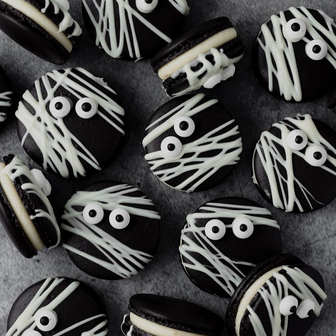 Black Cocoa Mummy Macarons