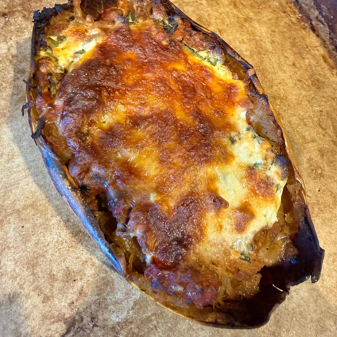 Spaghetti Squash Sausage Lasagna Boats