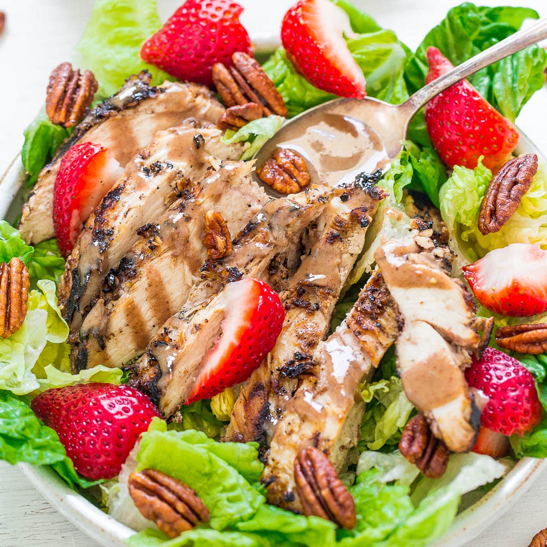 Strawberry Pecan Grilled Chicken Salad with Pecan Butter Vinaigrette