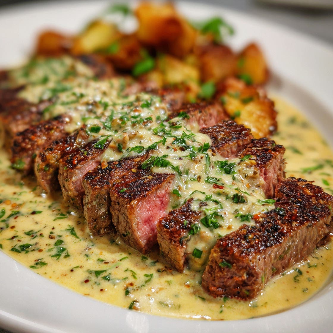 Steak With Garlic Cream Sauce