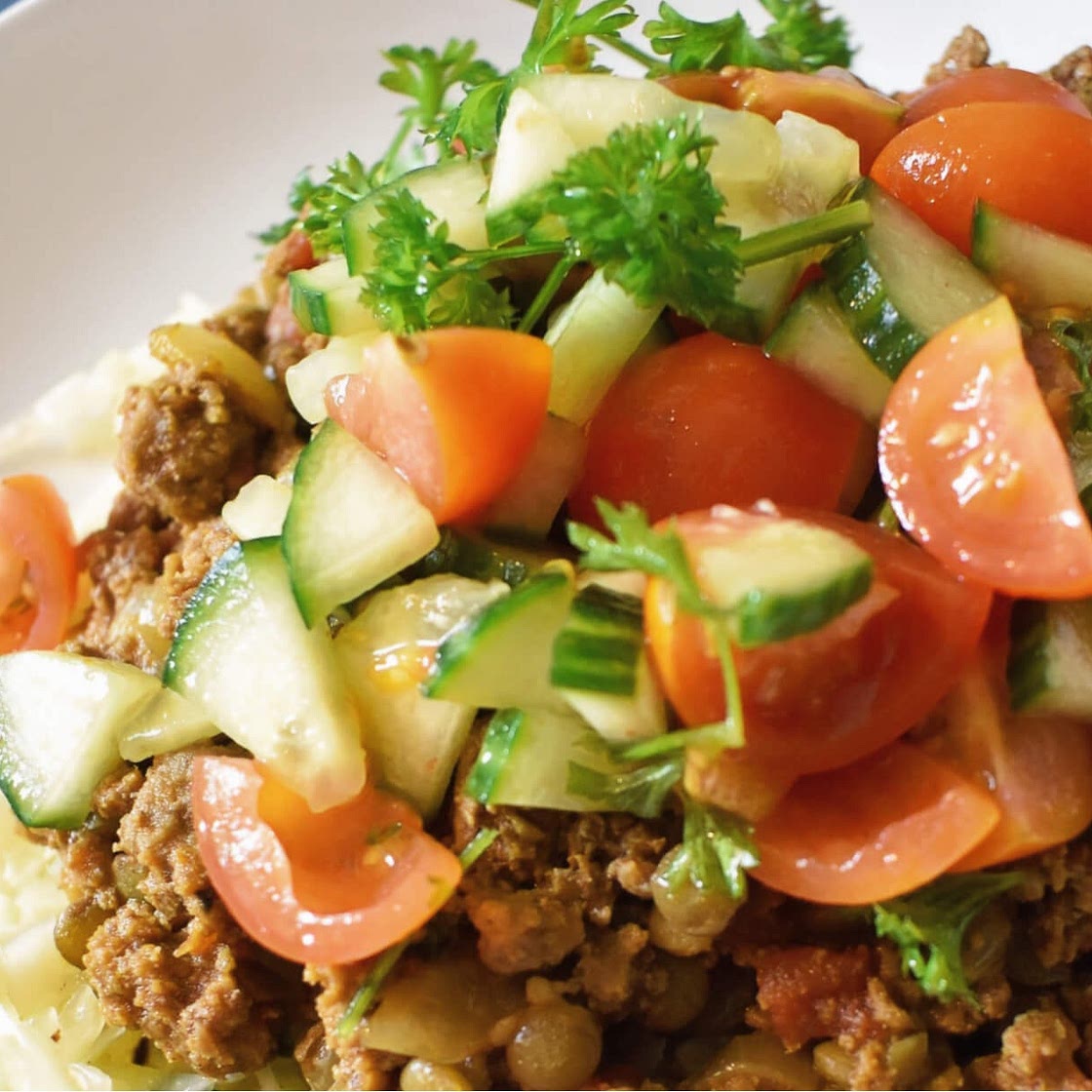 Middle-Eastern Ground Beef and Lentil Bowls