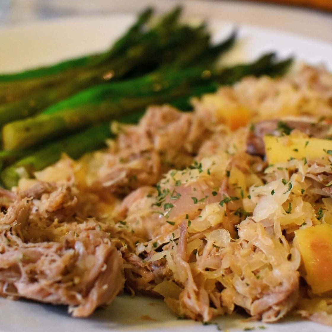 Pork, Apple, and Sauerkraut Skillet
