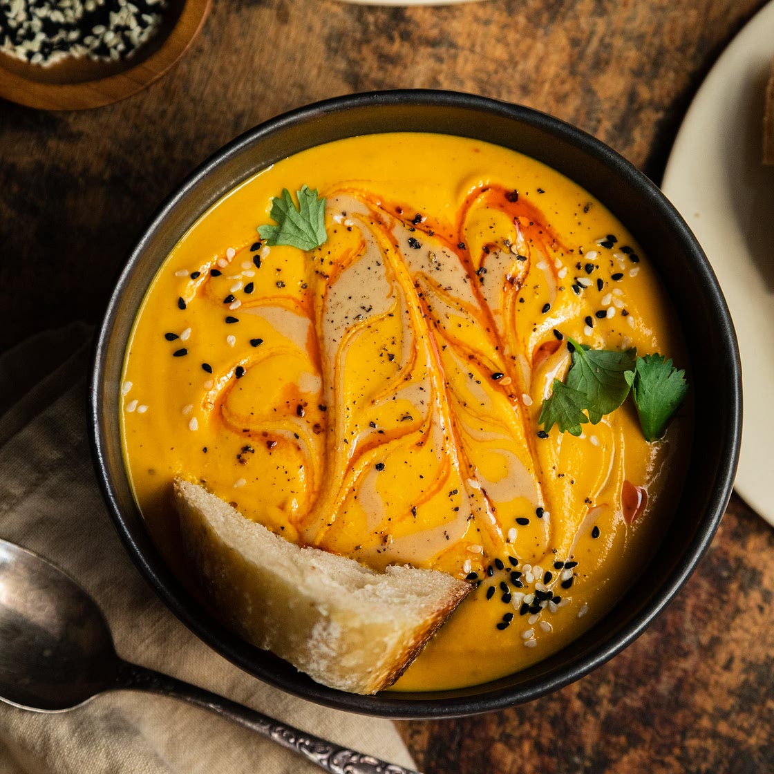 Spicy Sesame Carrot Soup with Red Lentils