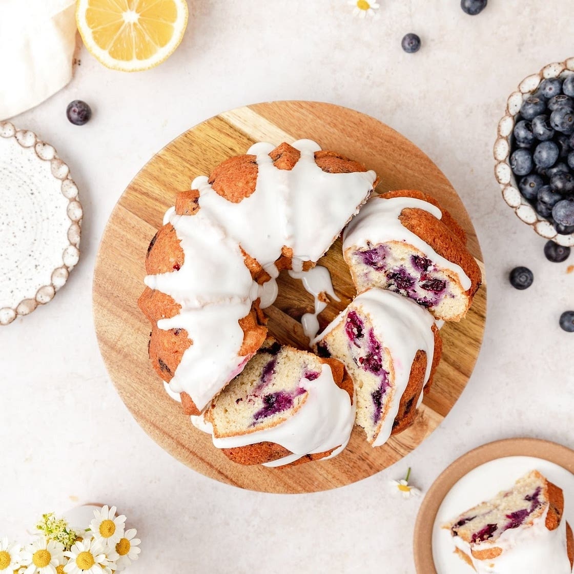 Blueberry Sour Cream Bundt Cake with Lemon Glaze