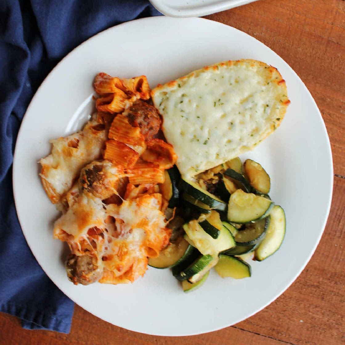 No Boil Rigatoni and Meatball Bake