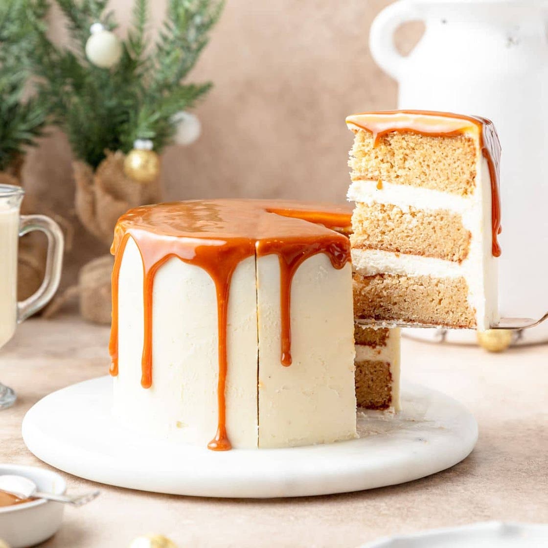 Eggnog Layer Cake with Salted Caramel