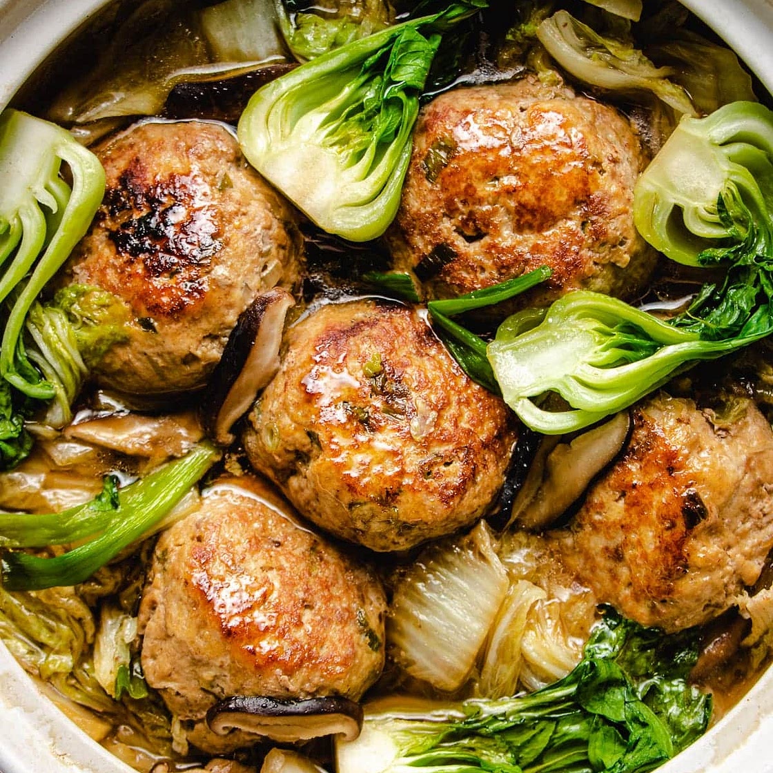 Lion's Head Meatballs with Cabbage (Braised, Gluten-free, Paleo, Keto)