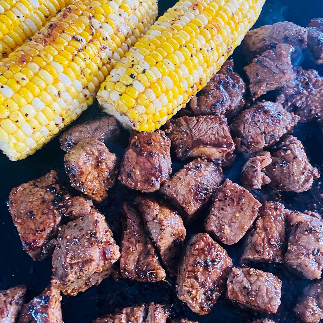 Blackstone Steak Bites and Corn