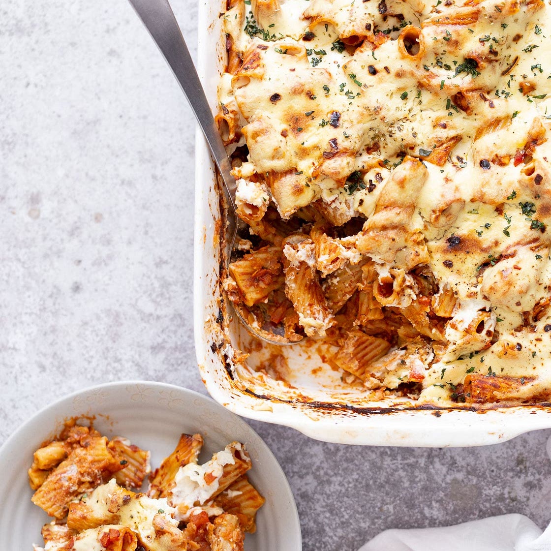 Vegan Baked Rigatoni with Vegan Lentil Meat Sauce