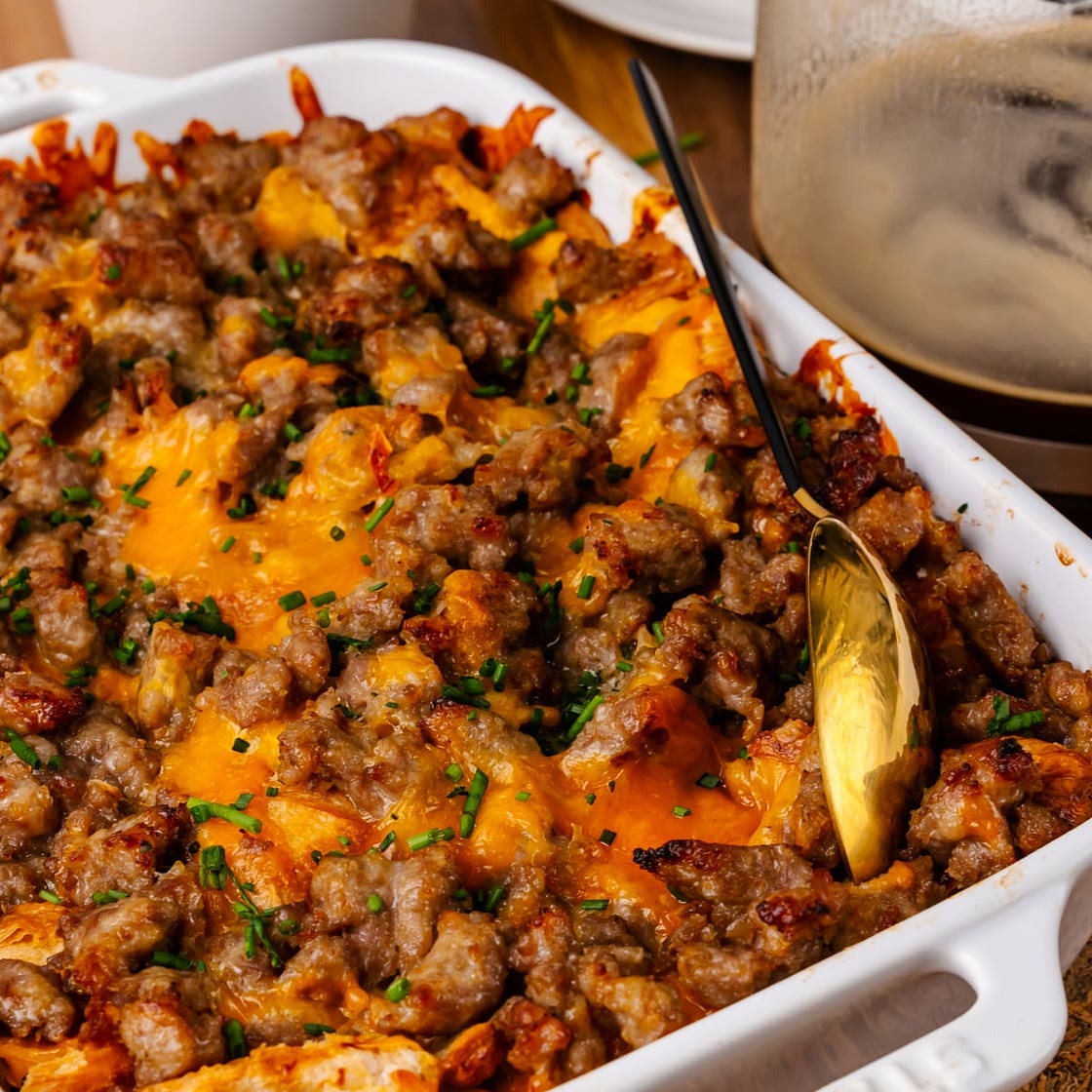 Sausage And Cheese Croissand Breakfast Casserole