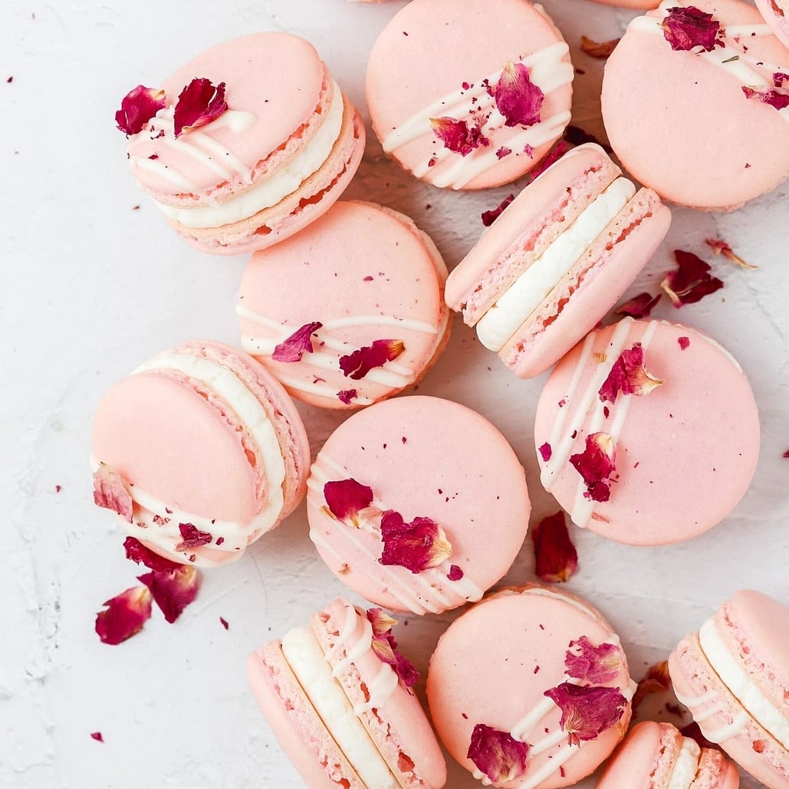 White Chocolate Rose Macarons